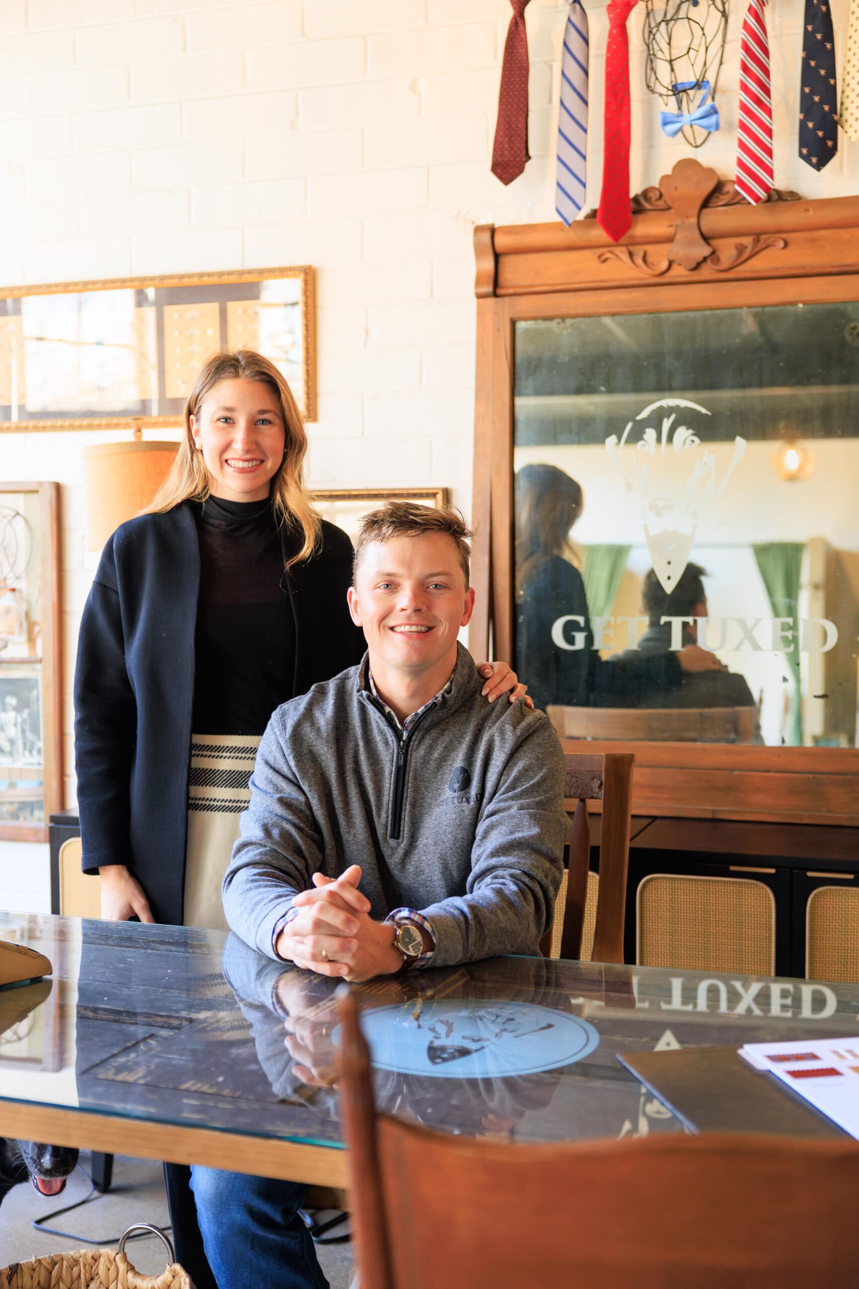 Garrett and Ellie in the Get Tuxed showroom